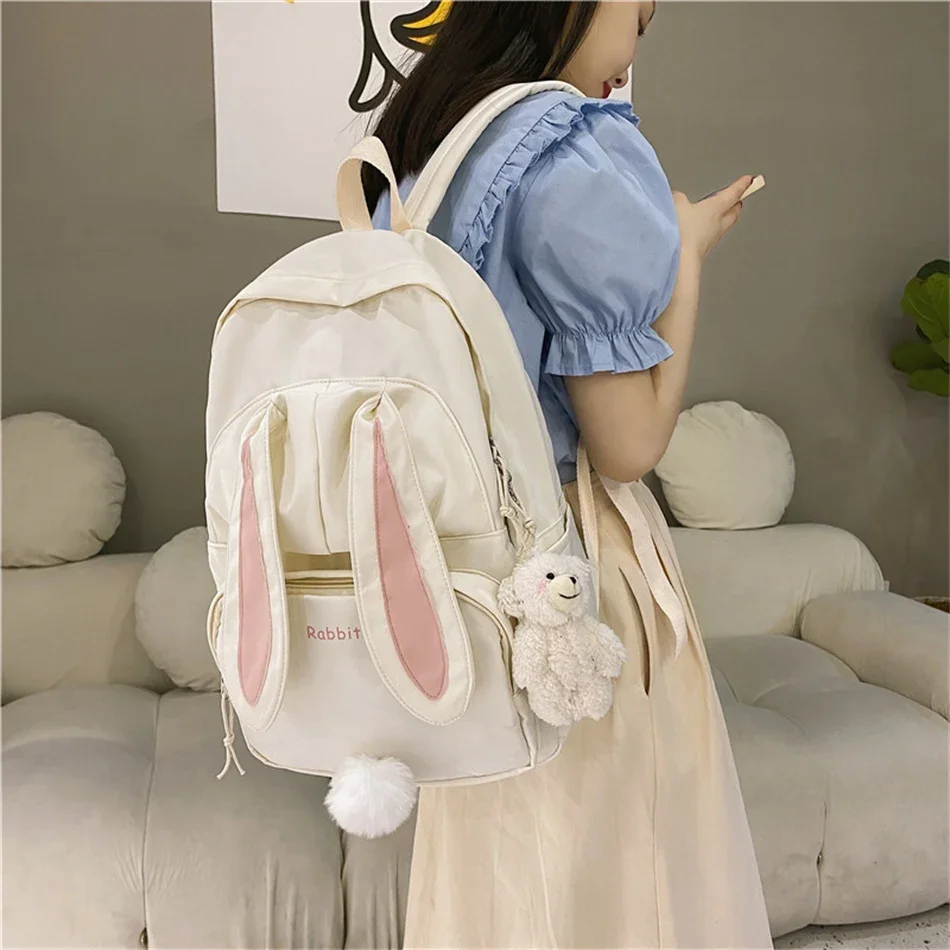 

New Women Cute Backpack Purses Designer Nylon Waterproof Schoolbag for Teen Girls Large Capacity Rucksack Cartoon Rabbit Mochila