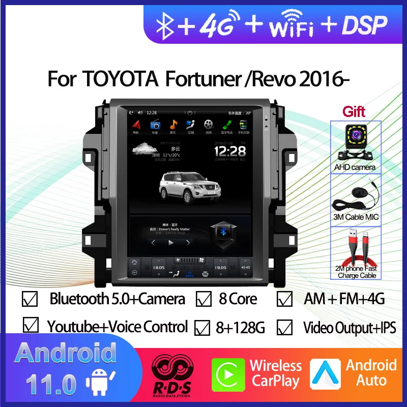 

Tesla Style Vertical Android 11 Car GPS Navigation for TOYOTA Fortuner/HILUX Revo 2016-2019 Auto Radio Stereo Multimedia Player