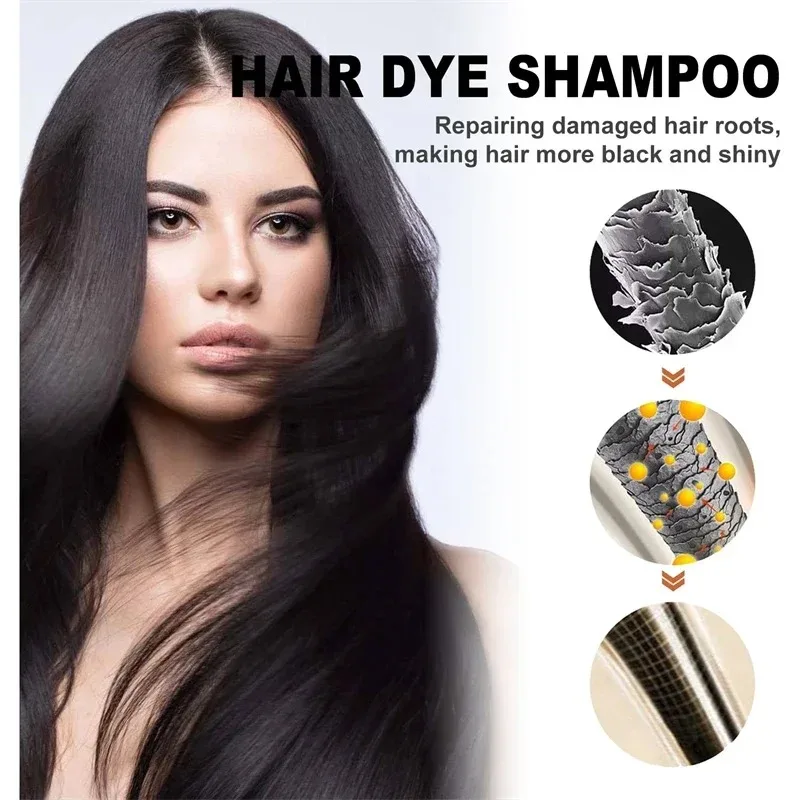 EELHOE Shampoo Colorante per Capelli 3 in 1 Nero, Naturale a Base di Erbe e Ginseng, per Coprire i Capelli Grigi e Bianchi, Colore Duraturo, 100ML - immagine 2