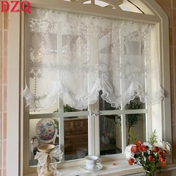 White Wave Embroidered Flowers Window Valance Living Room Elegant Lace Curtain Valance Warp Ruffled Short Curtains Kitchen #A360