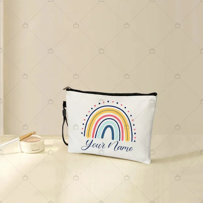 Custom Personalized Name Text Rainbow Makeup Bags Mistress Teacher's Gift Cute School Supplies Pencil Pouch Travel Toiletry Kits 4