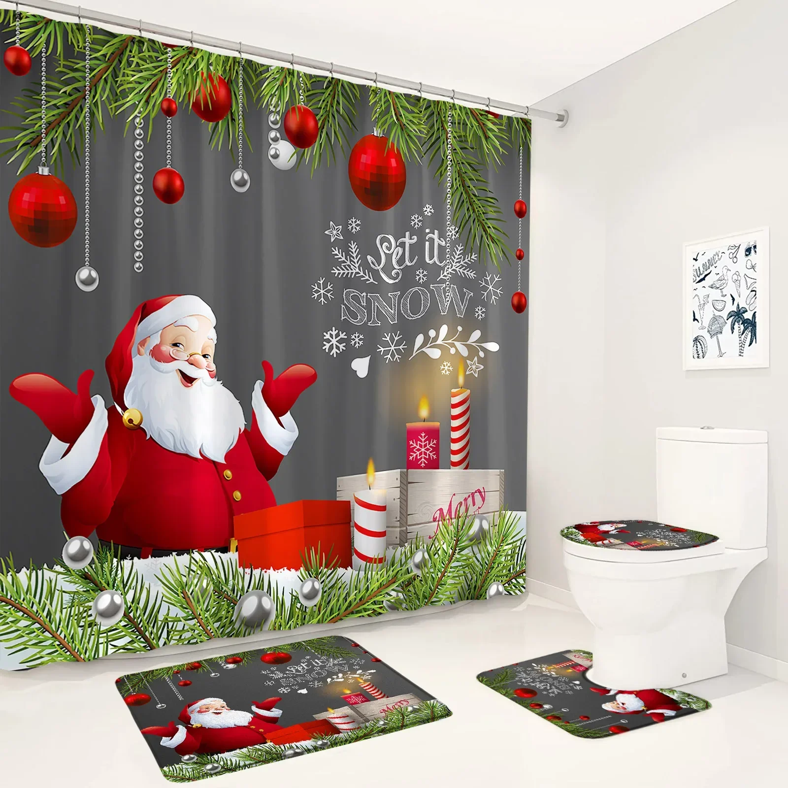 Weihnachts-Duschvorhang Mit Durchsichtigem Fenster - Wasserdicht, Mit Magneten, Verschiedene Größen