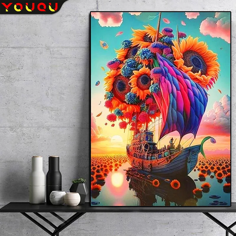 

YOUQU Large-size Diamond Painting Landscape "boat” Diamond Embroidery High-quality Mosaic Pictures DIY Home Decoration Gifts