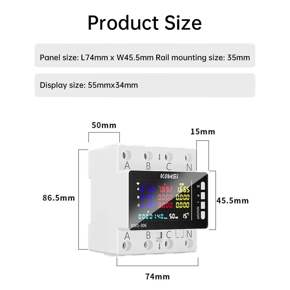 KWS-306 für Tuya WIFI Intelligenter HD-Farbbildschirm 3-Phasen 4-Draht DIN-Schiene Multifunktionsspannung Strom Leistungsmesser APP-Steuerung – Detail 15