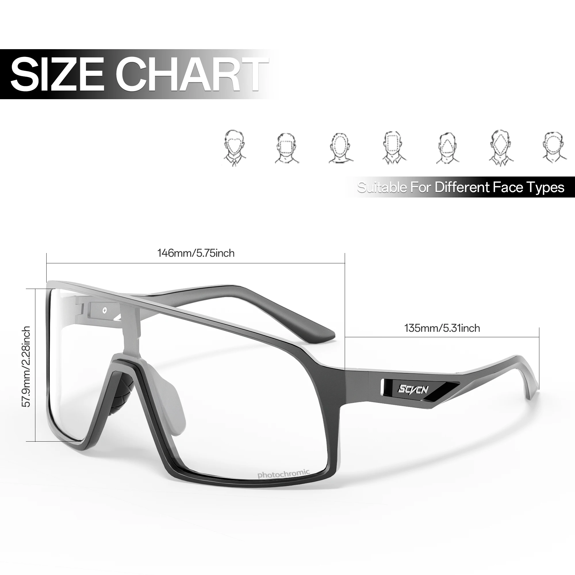 SCVCN Photochromic Cycling Glasses Men Women Running Sunglasses Outdoor Sports Motorcycle Bike Riding Eyewear Driving Fishing