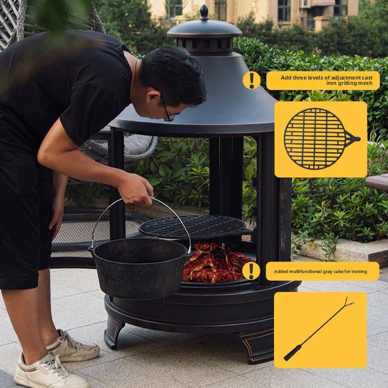 Outdoor Garden Retro BBQ Firewood Stove Bonfire Heater Pit Grill Charcoal Burner Wood Fired Warm Gathering Set for Courtyard