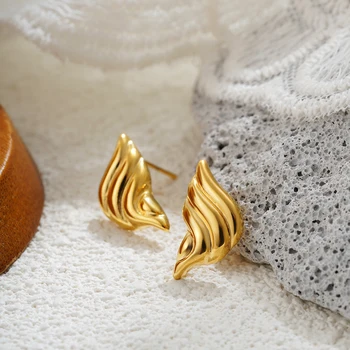 Vintage Stainless Steel Striped Irregular Water Drop Earrings for Women Statement Fashion Women Party Jewelry Anti Allergic