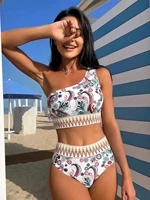 Vigoashely 2025 Single Shoulder Print Bikini Set High Whist Push Up Swimsuit For Women Summer 2 Piece Swimwear Bathing Suit