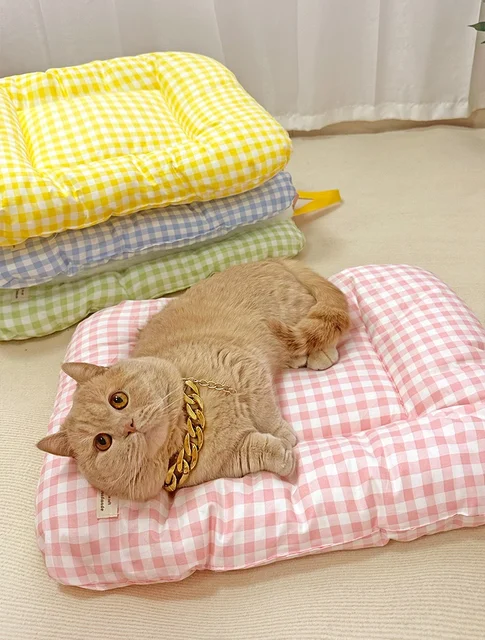 Cute Plaid Dog Cat Cushion  Chic Pet Mat Soft Reversible Washable Pad for Bed, Sofa Non-Slip Comfort Mat for Puppy Kitten Small 2