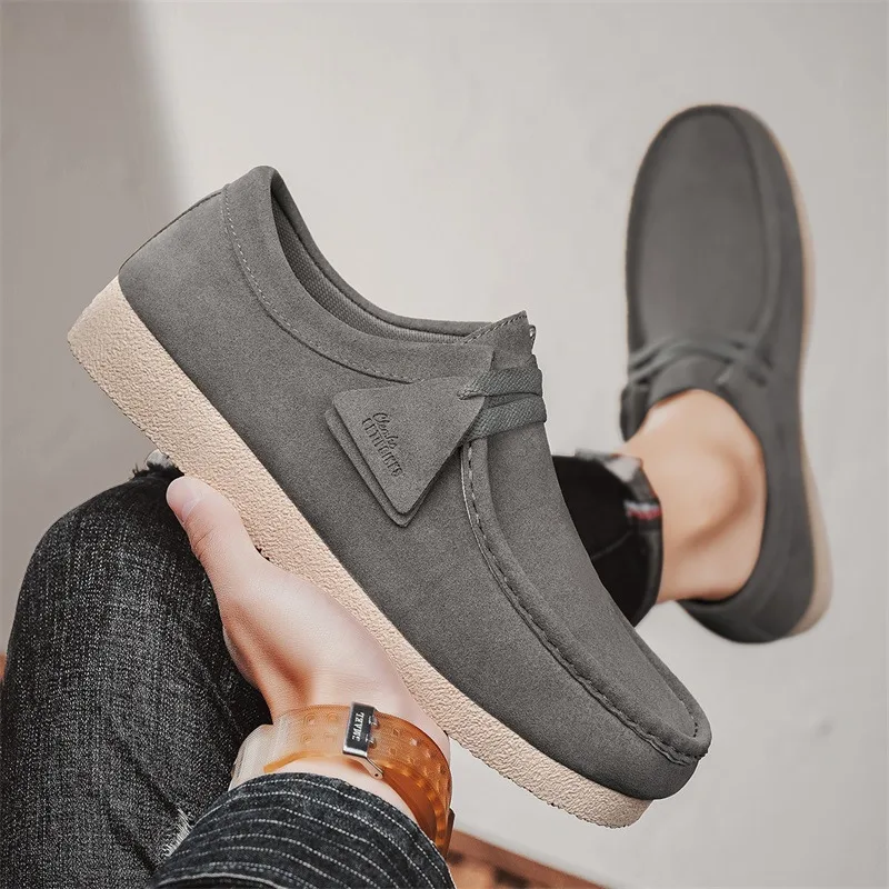 Fashion Khaki Casual Shoes For Men Suede Leather Loafers Men Platform Slip-on Men's Driving Shoes Lightweight Leisure Men Shoes 4