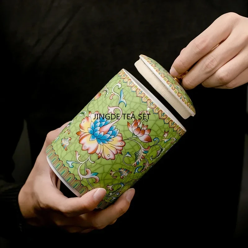 Exquisite painted flower and bird tea travel ceramic tea jar coffee bean biscuit candy sealed storage jar