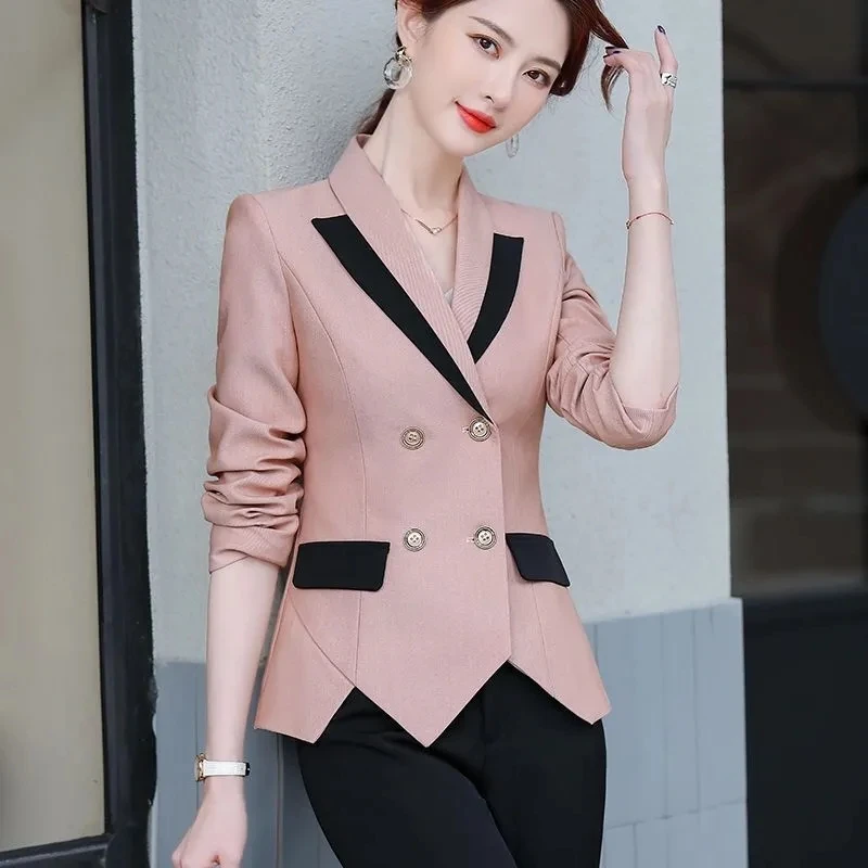 

2024 Fashion Women's Blazer Spring Autumn Assorted Colors Slim Short Outerwear Female Double-breasted Long Sleeve Suit Jacket