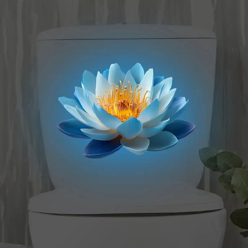 Self-Adhesive Lotus Glow-in-the-Dark Toilet Sticker Bathroom Toilet Lid Decoration Ambiance Decorative Sticker Wall Decor Decal