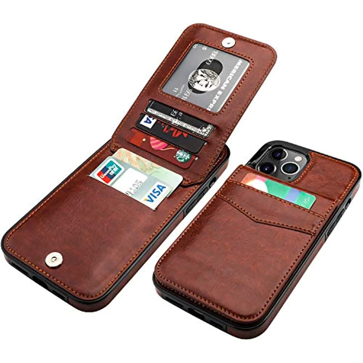 Vertical Horizontal Stand Case for iPhone 14 Plus 13 12 11Pro Max Leather Magnetic Clasp Wallet Cover with Credit Card Women Men