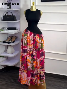 CM.YAYA Women Sleeveless with Sashes Printed Patchwork Tank Long Maxi Dress 2025 Birthday Evening Sexy Party Dresses Vestidos 1