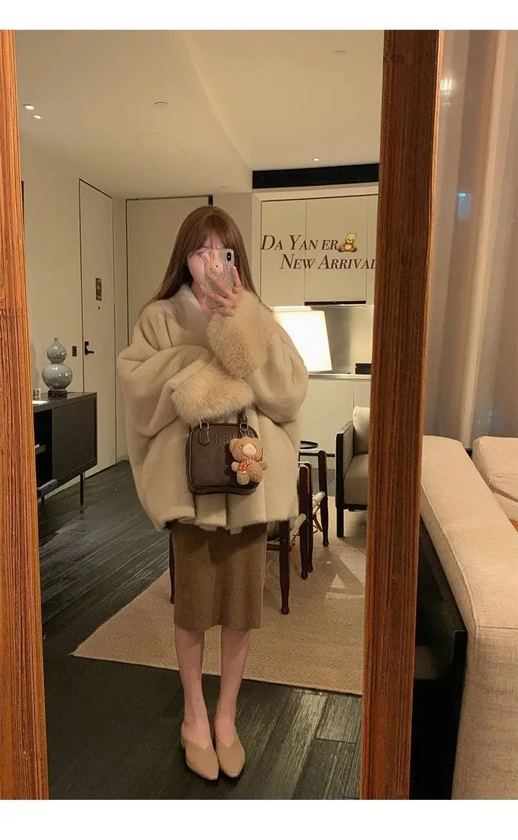 Women Plush Coat – Elegant Autumn Winter Jackets | Solid Color V Neck Outerwear