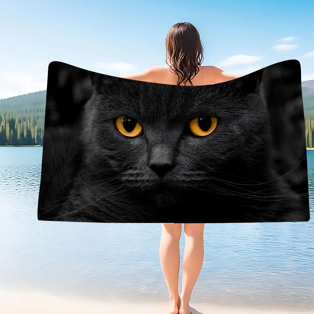 Black Cat Cartoon Beach Towel Cute Kawaii Room Decor Bath Girls Children Hand Towels For Bathroom Shower 4