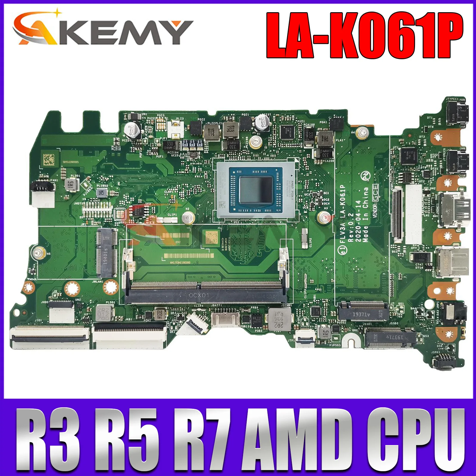 

LA-K061P LA-K062P.For Lenovo ThinkBook 14 G2 14 G3 15 G2 ThinkBook 14 G3 ACL Notebook Motherboard.With AMD CPU : R3 R5 R7.RAM:8G