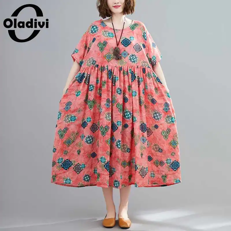 

Oladivi, одежда большого размера, модное летнее Повседневное платье с принтом 2022, женские длинные платья макси, элегантное винтажное платье, женские платья