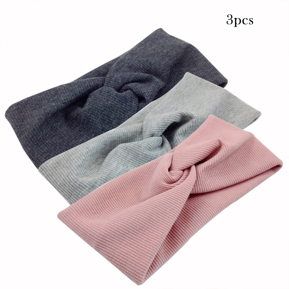 단색 매듭  헤어밴드 한국식 탄력 헤어밴드 소녀용 귀여운 와이드 터번 어린이 헤어 액세서리