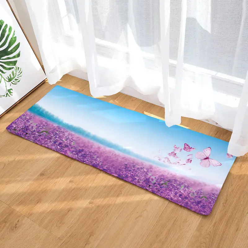3D Kitchen Carpet Lavender Garden Forest Bedroom Area Rugs Flannel