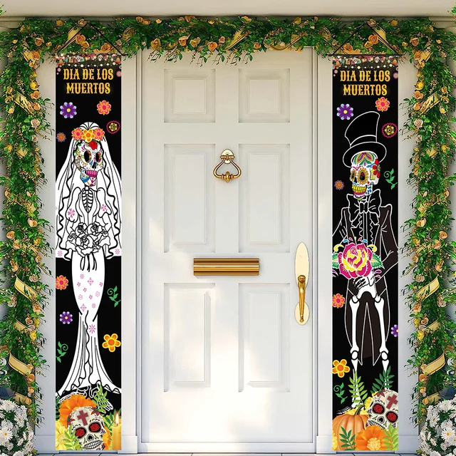 2023 Halloween Decoration MrMrs Outdoor Party Supplies Horror House Day Of The Dead Party Porch Sign Hanging Door Curtain Banner - Image 2
