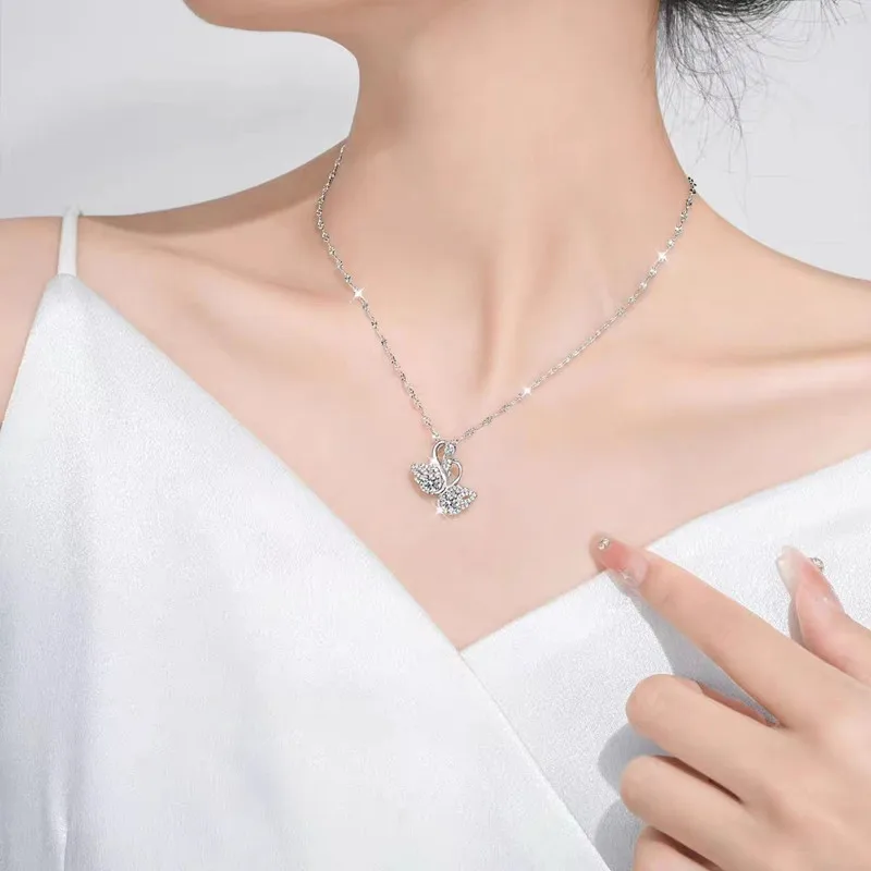 White gold double swan necklace light luxury niche swan