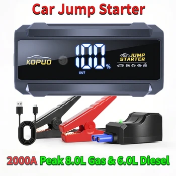 KOPUO 2000A Avviatore di emergenza per auto Accumulatori e caricabatterie di riserva Dispositivo di avviamento automatico di emergenza portatile 12V per motori diesel a gas da 8,0 litri/6,0 litri
