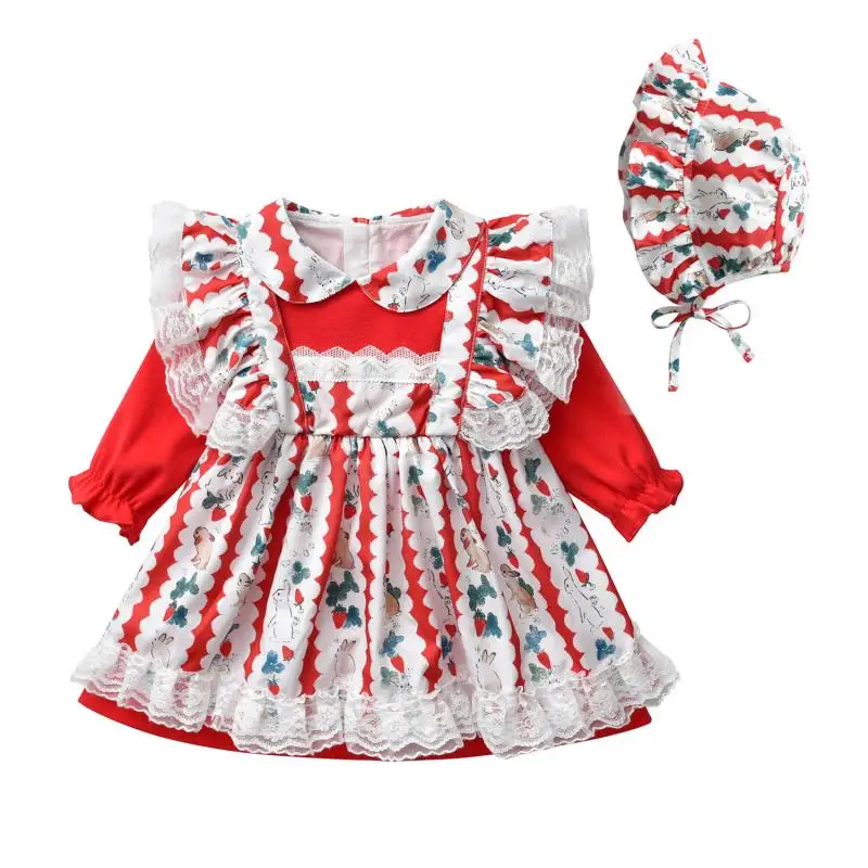 

Spanish Girl Printed Dress Baby Royal Princess Lolita Ball Gown Infant Birthday Party Lace Dresses Children New Year Clothes
