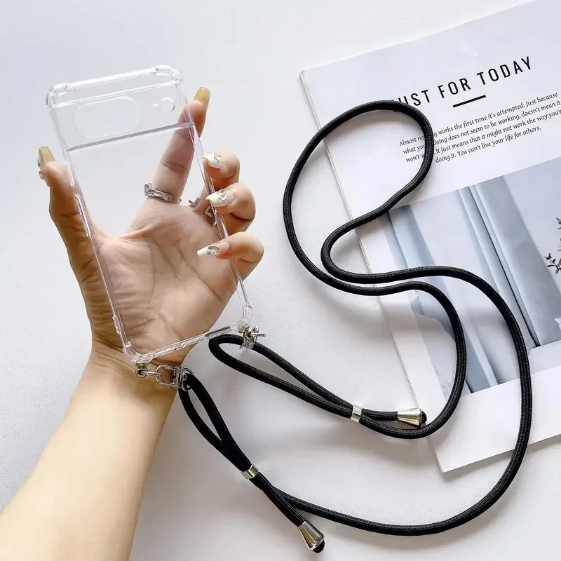 Premium Transparent Crossbody Phone Case with Necklace Cord Lanyard and Soft Bumper Cover