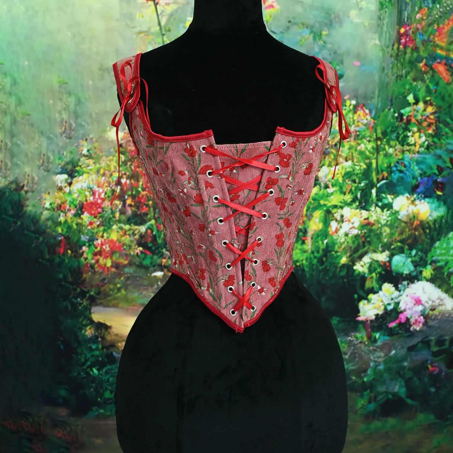 Women Corset Busiter Overbust Lace Up Front Corduroy Vintage Bodices Floral Prints Shaping Tube Tops Slimm Waist Abdomen Control