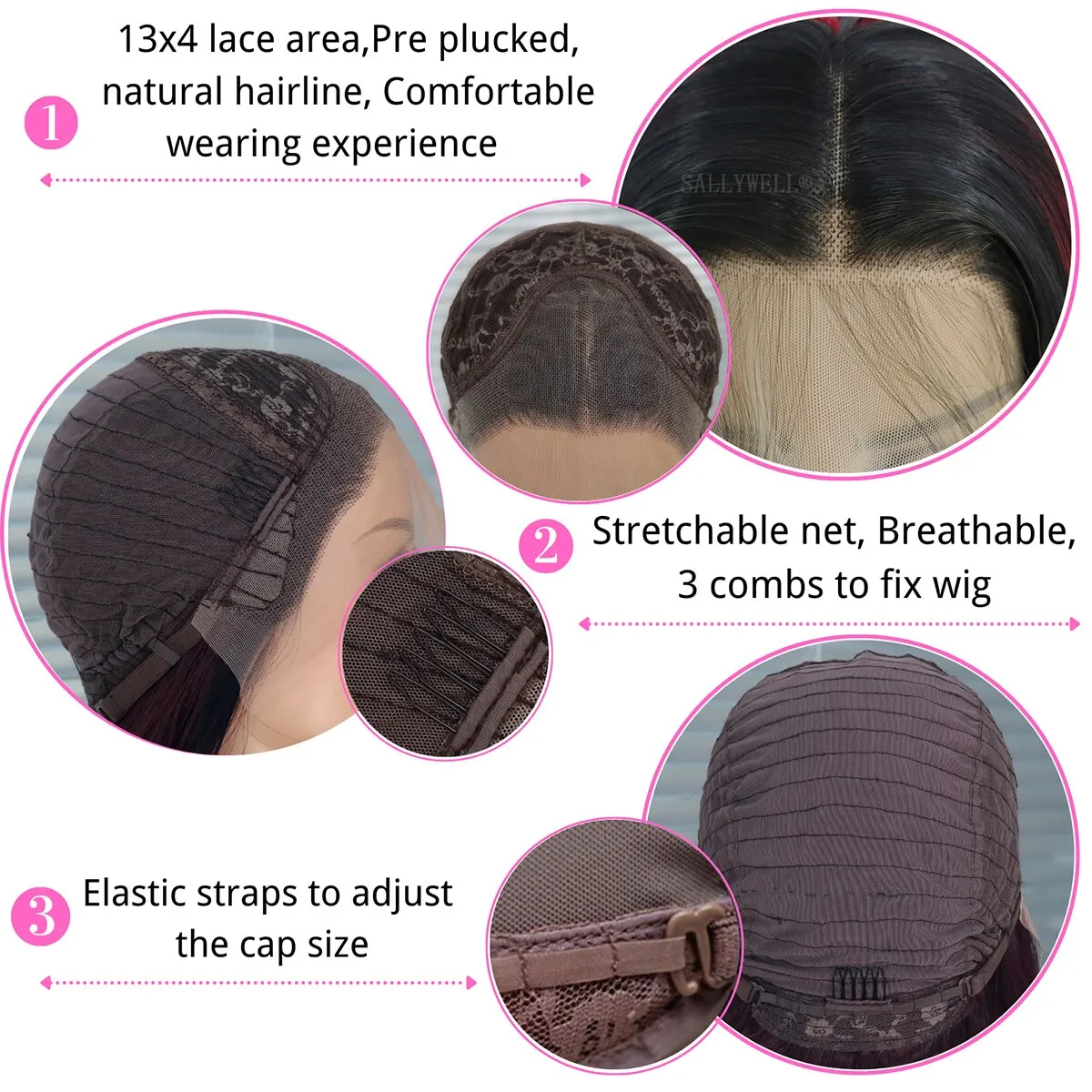 Highlights White Black Lace Front Wig Glueless Long Straight Synthetic Wigs Pre Plucked with Baby Hair Heat Resistant Fiber
