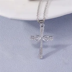 Aihua Dazzling Gold and Silver Crystal Cross Necklace - Elegant Christian Jewelry Gift (Style 1274)