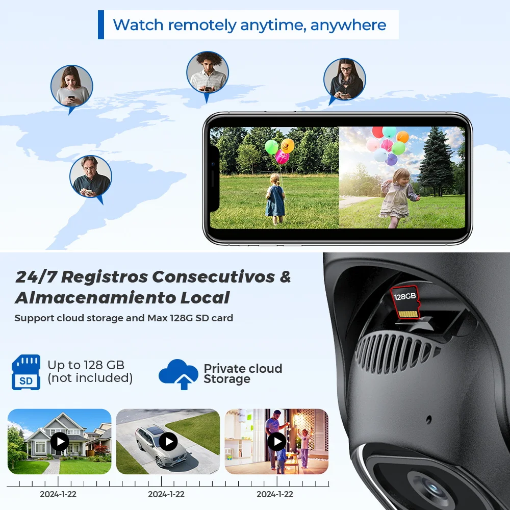 PTZ 8MP Wifi Camera Dual Screen Auto Tracking Color Night Vision Outdoor CCTV Ca