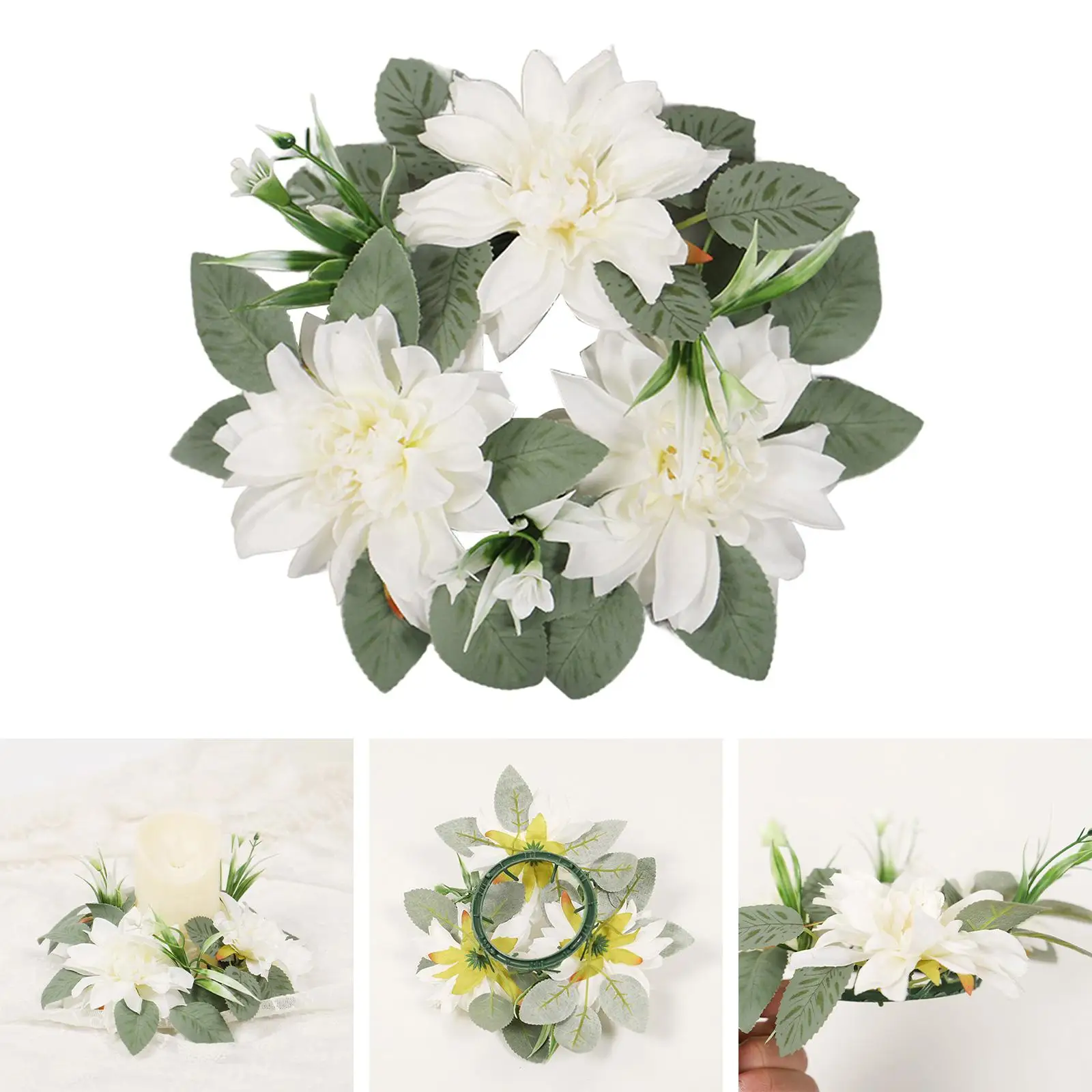 Artificial Flower Wreath Wedding Wreath Candle Ring 20cm Table Centerpiece Wreath Front Door Ornament for Festival