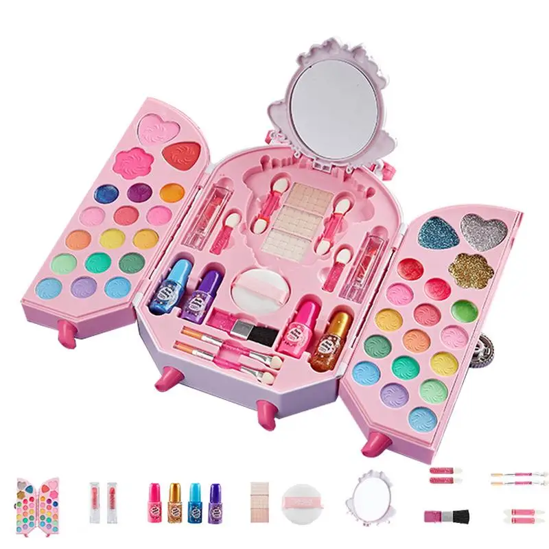 

Make Up Toys Kids Washable Makeup Kit For Girl Kids Makeup Kit With Eyeshadow Nail Polish Cosmetic Brush Lip Gloss For 3-12 Girl