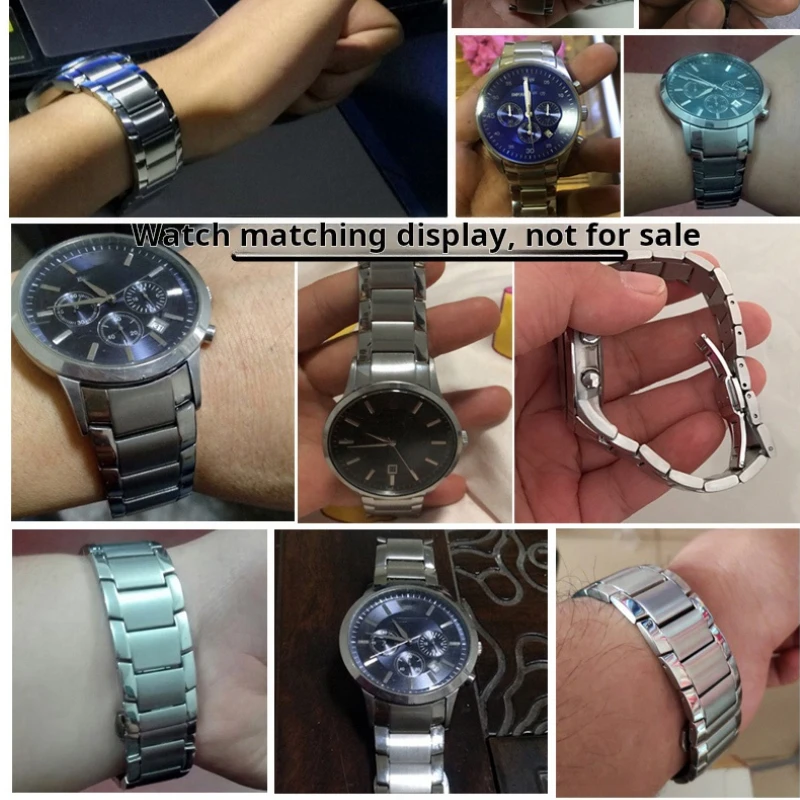 Men's 22mm Curved End Solid Stainless Steel Metal Watch Strap Bracelet