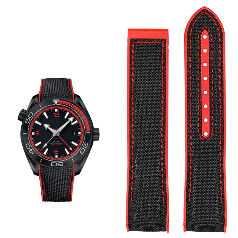 Curved End Fabric and Rubber Strap for Men's Watch, 20mm-22mm