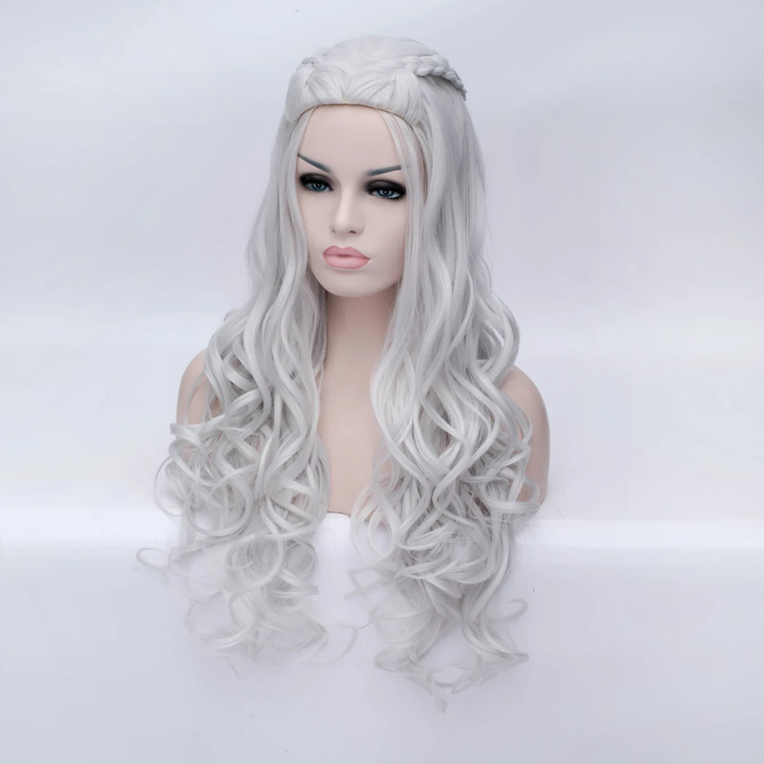 VICWIG Cosplay Wig White Grey Synthetic Braid Hair Long Curly Blonde Gold False Fake Wire Rose Net Wig for Women