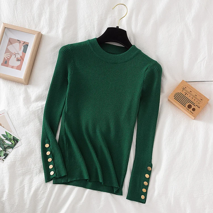 2022 Women Thick Sweater Pullovers Khaki Casual Autumn Winter Button O-neck Chic Sweater Female Slim Knit Top Soft Jumper Tops cable knit sweater