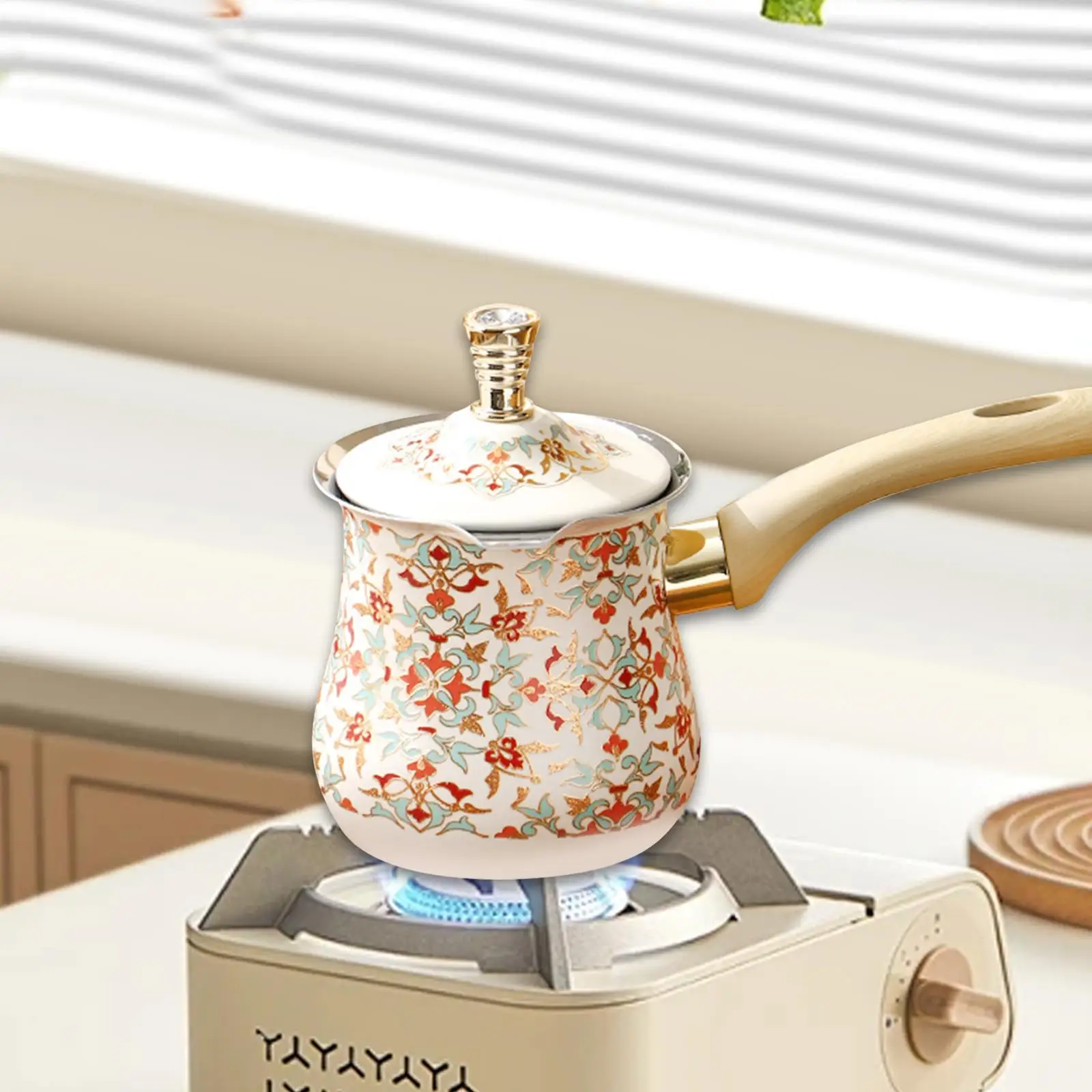 Turkish Coffee Pot With Long Wooden With Lid Arabic Heavy Duty 550/720Ml