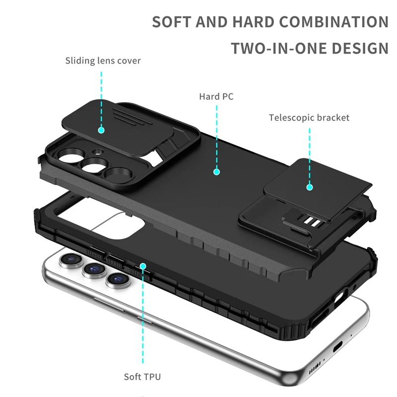 Durable Armor Kickstand Slider Camera Protector Phone Case