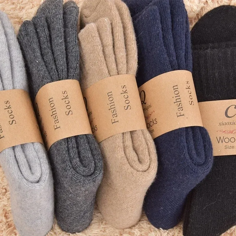 Merino Wool Socks Male Unisex Winter Warm Thermal Cashmere Socks Fleece Terry Loop Middle Tube