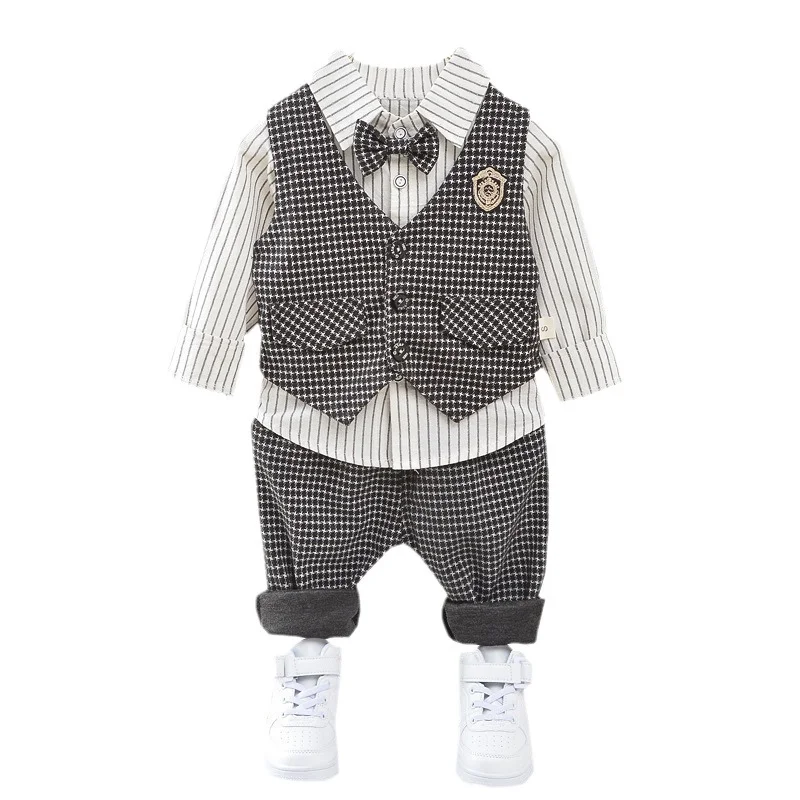 

New Spring Autumn Baby Clothes Suit Children Boys Casual Vest Shirt Pants 3Pcs/Sets Toddler Gentleman Costume Kids Tracksuits