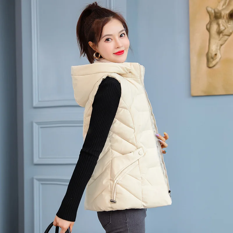 

Vest Women Waistcoat Down Vest Women's 2023 HOT New Fashion Waistband Detachable Hat Short Large Cotton Coat