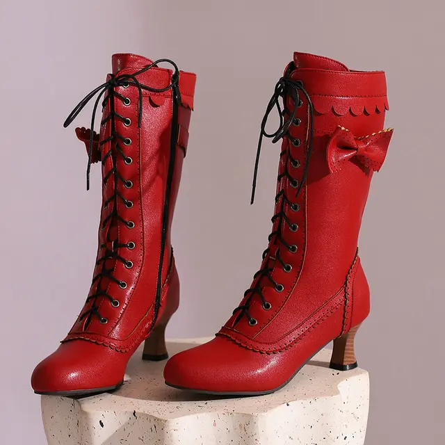 Scarpe Vintage Stivaletti Vintage Vittoriani Con Lacci Tacco A