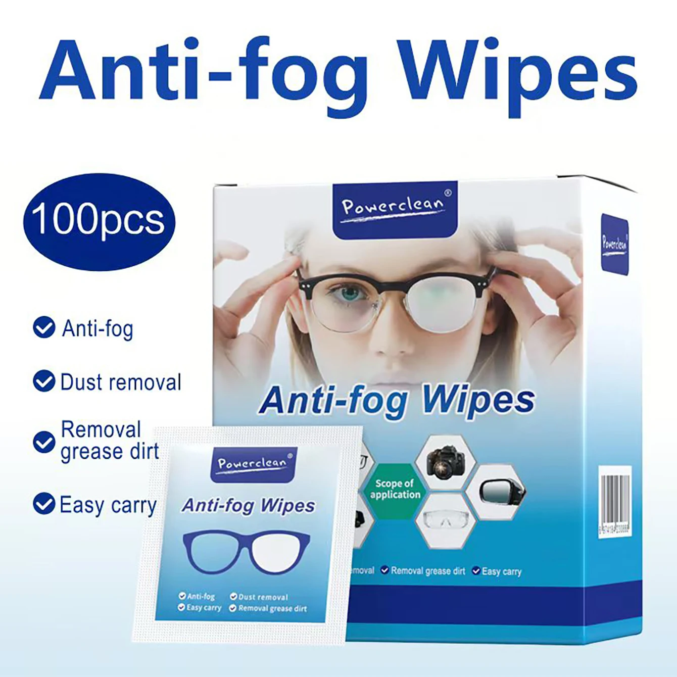 Anti Fog Wipes for Glasses Individually Wrapped Lens Cleaner Wipes Pre-Moistened Lens & Screen Cleaning 10/50/100Pcs/Bag