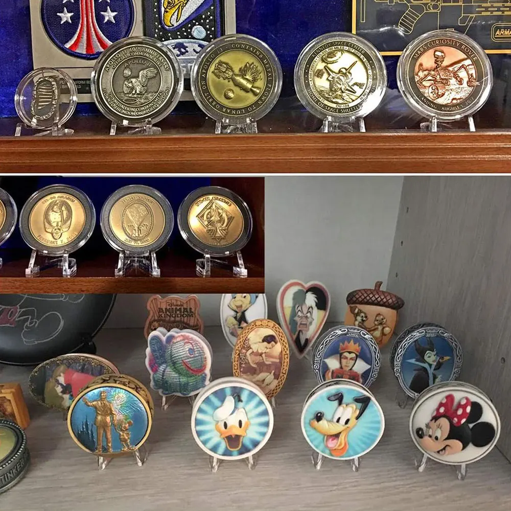 10Pcs/Pack Clear Acrylic Coin Display Stand Holders Small Easel Rack Card Commemorative Challenge Coins Capsule Holder Support