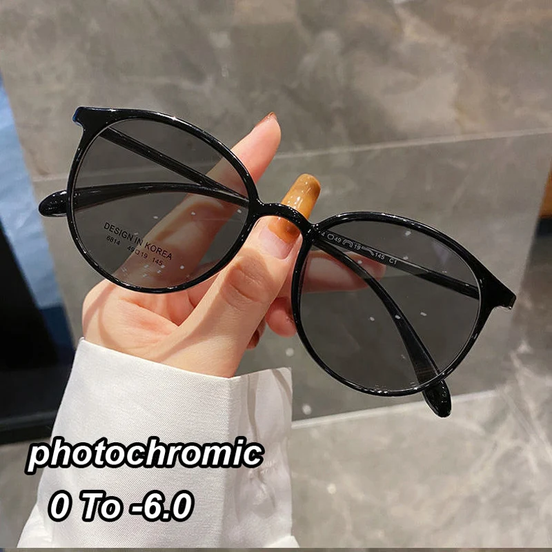 

Luxury Ladies Myopia Glasses for Women Men Round Frame Near Sight Eyeglasses Unisex Finished Photochromic Sunglasses Diopter