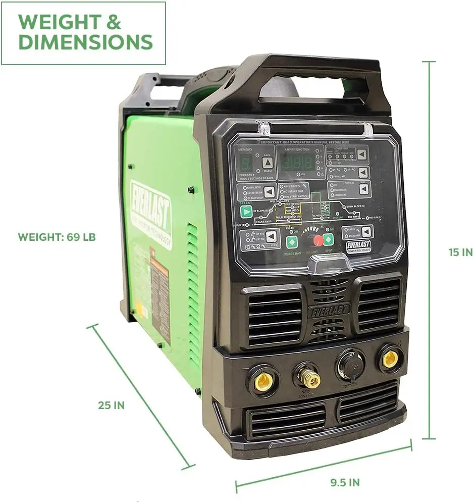 TIG 325 EXT 320 amp DIGITAL AC/DC TIG Stick Pulse welder 220 Volt Inverter-Based AC DC Pulse up to 500 Hz in DC 250 Hz AC 2